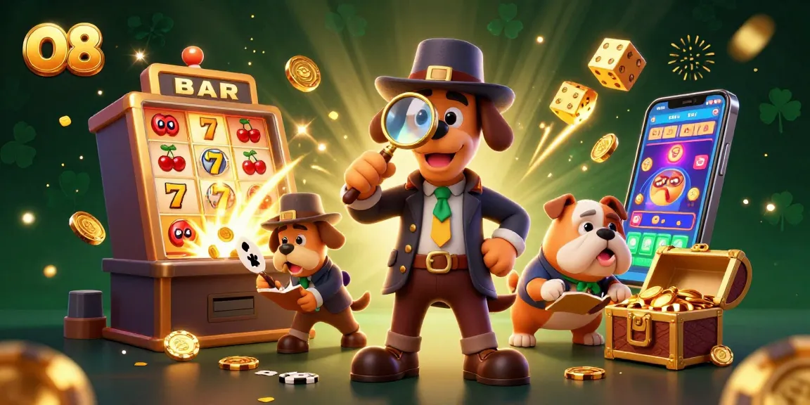 Engage with O8's thrilling online casino adventure featuring dogs investigating poker clues amidst a jackpot explosion.