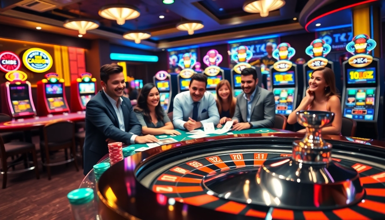 Exciting CM88 online gambling scene featuring a roulette wheel and poker table.