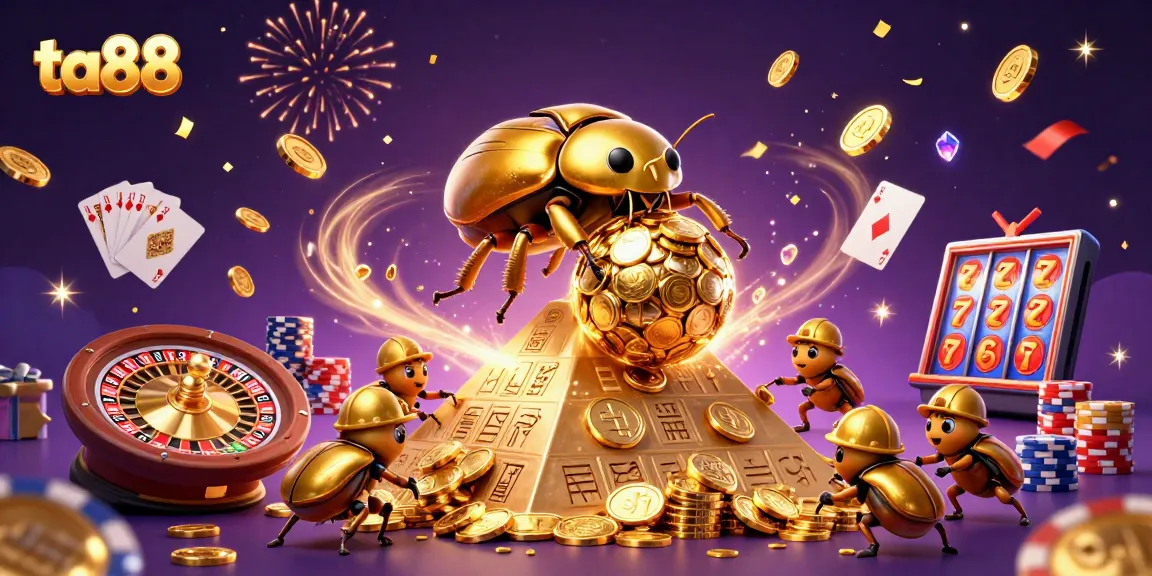 ta88 rolls into the jackpot with a golden beetle team illustrating casino excitement and winning strategy.