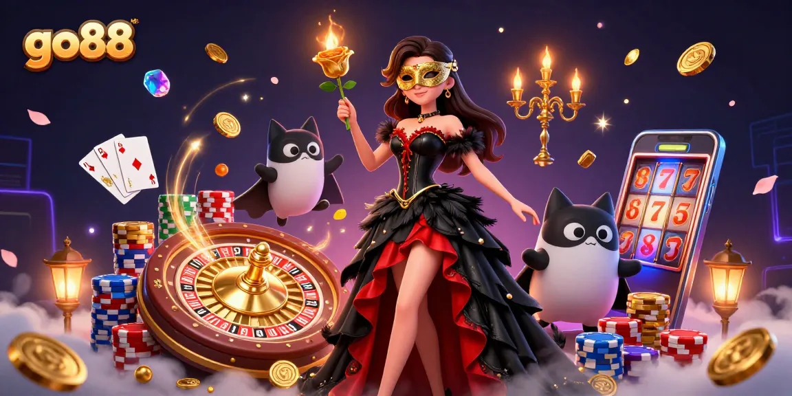 Experience the excitement of go88 with a stunning 3D casino scene featuring vibrant game elements.
