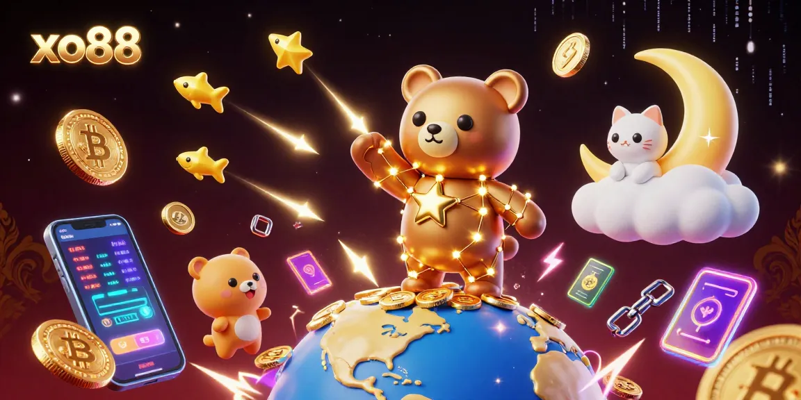 Join the excitement with xo88 as the celestial bear scoops coins in a vibrant 3D casino world!