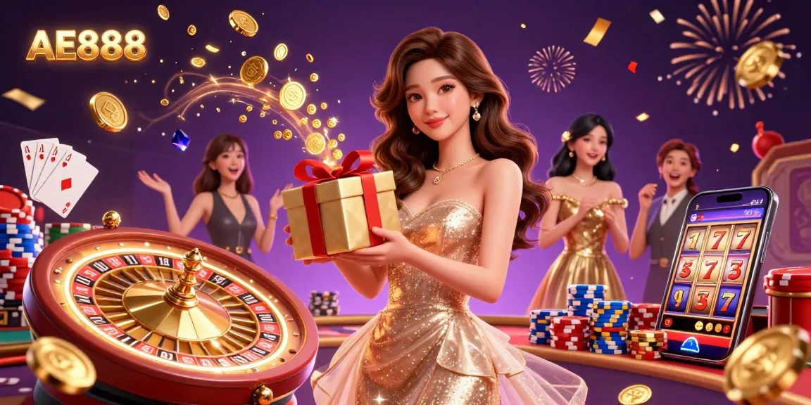 Watch AE888's stunning Lunar New Year celebration with a beautiful woman presenting golden coins and festive casino elements.
