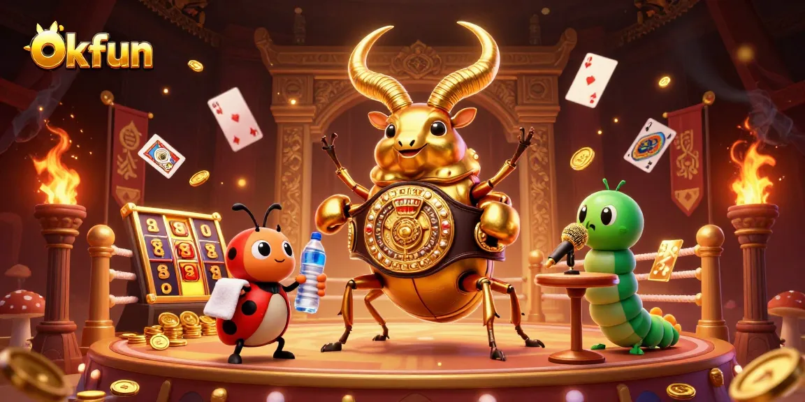 Experience thrilling action with okfun's dynamic 3D casino scene featuring exciting games and characters.