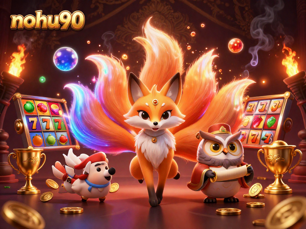 Engage in thrilling slots gameplay at nohu90, featuring vibrant 3D characters and dynamic casino elements.