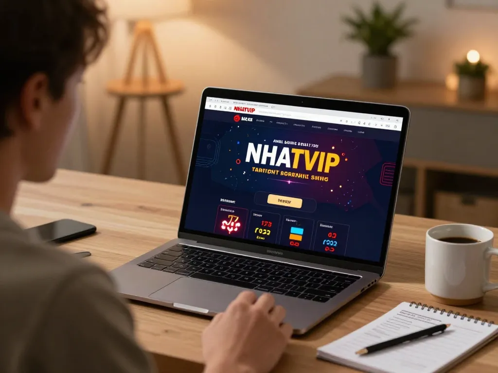 Play NHATVIP casino games online with an engaging home setup featuring a laptop and strategy notes