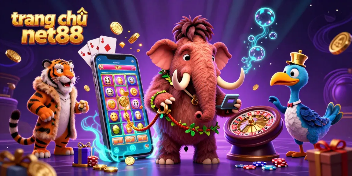Enjoy an exciting scene at trang chủ net88 featuring a mammoth bouncer, saber-tooth tiger VIP, and dodo doorman.