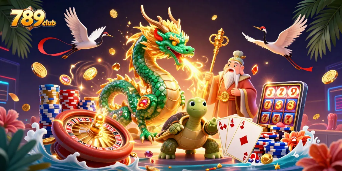 Experience the excitement of winning on 789club with dynamic casino elements and mythical creatures.