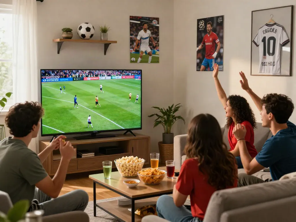 Watch the live football match on https://xoilactvx.me/ with friends in a lively atmosphere.