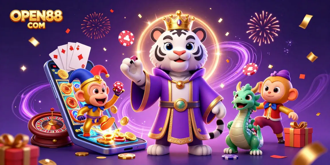 Experience thrilling gameplay at OPEN88 COM with vibrant characters and dynamic casino elements.