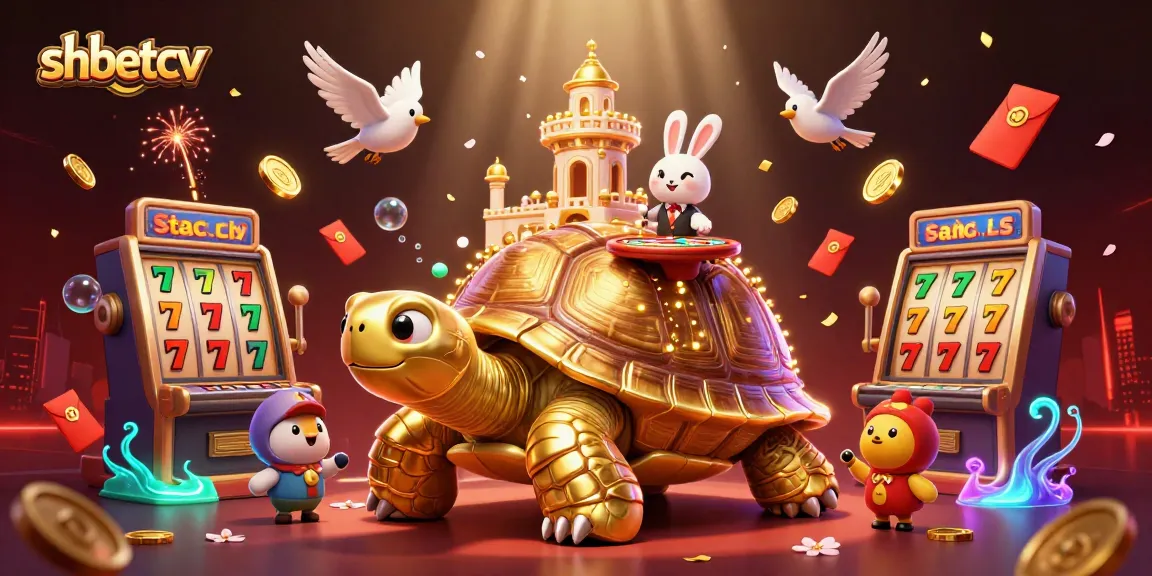 Play exciting slots at shbetcv with vibrant golden tortoise and dynamic casino elements.