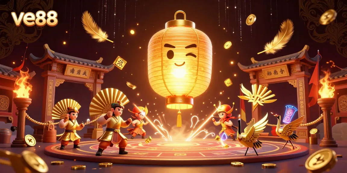 Experience thrilling gameplay at ve88 with a vibrant casino scene filled with lucky symbols and glowing lanterns.