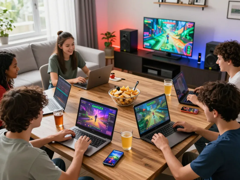 Engaging gaming experience with friends on Goal123 platform showcasing vibrant gameplay and modern devices.