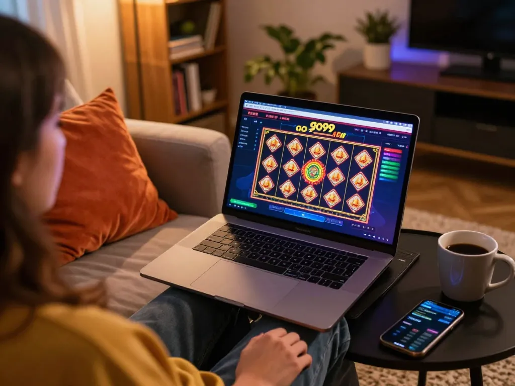 Engaging in exciting gameplay on go99 casino app with vibrant online gaming setup.