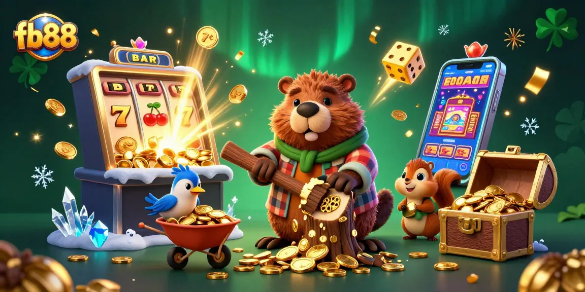 Join the excitement at fb88 with vibrant casino-themed adventure featuring gold coins and slot machines.