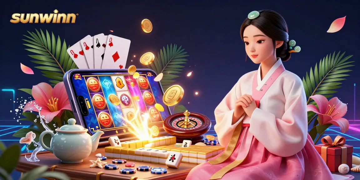 Experience the excitement of sunwinn with a vibrant casino-themed illustration showcasing dynamic gaming elements.