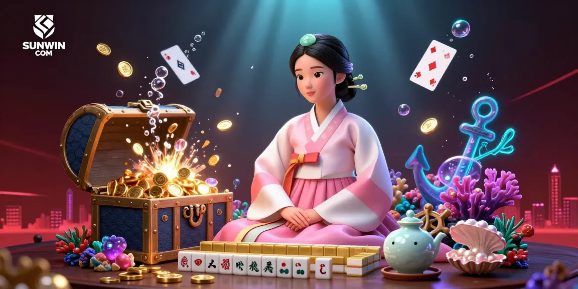 Experience gaming excitement with SUNWIN COM's vibrant illustration featuring traditional elements and dynamic casino games.