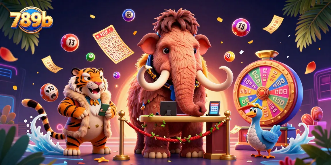 Experience the thrilling atmosphere of 789b with vibrant lottery balls, VIP guests, and energetic casino elements.