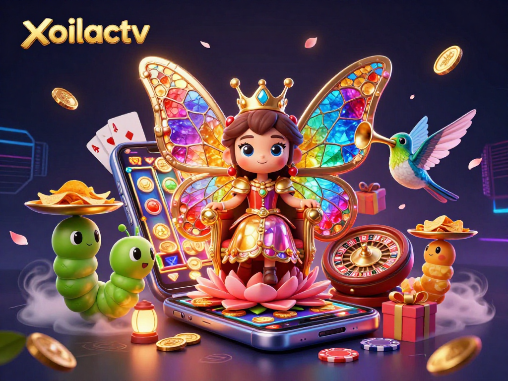 Place your bets with xoilactv featuring a vibrant butterfly queen, slots, and dynamic games.