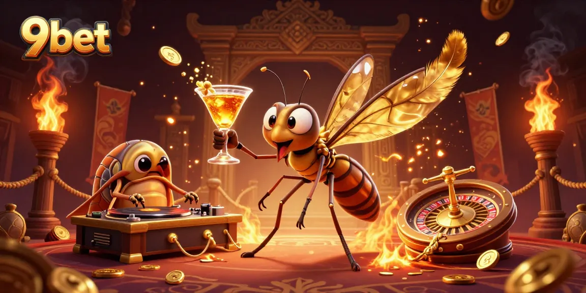 Engage in thrilling gameplay with 9bet's animated casino mascot, featuring a frozen mosquito and trilobite DJ extravaganza.