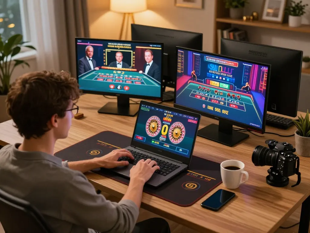 Engaged player using LC88 for live dealer games in a cozy home setup