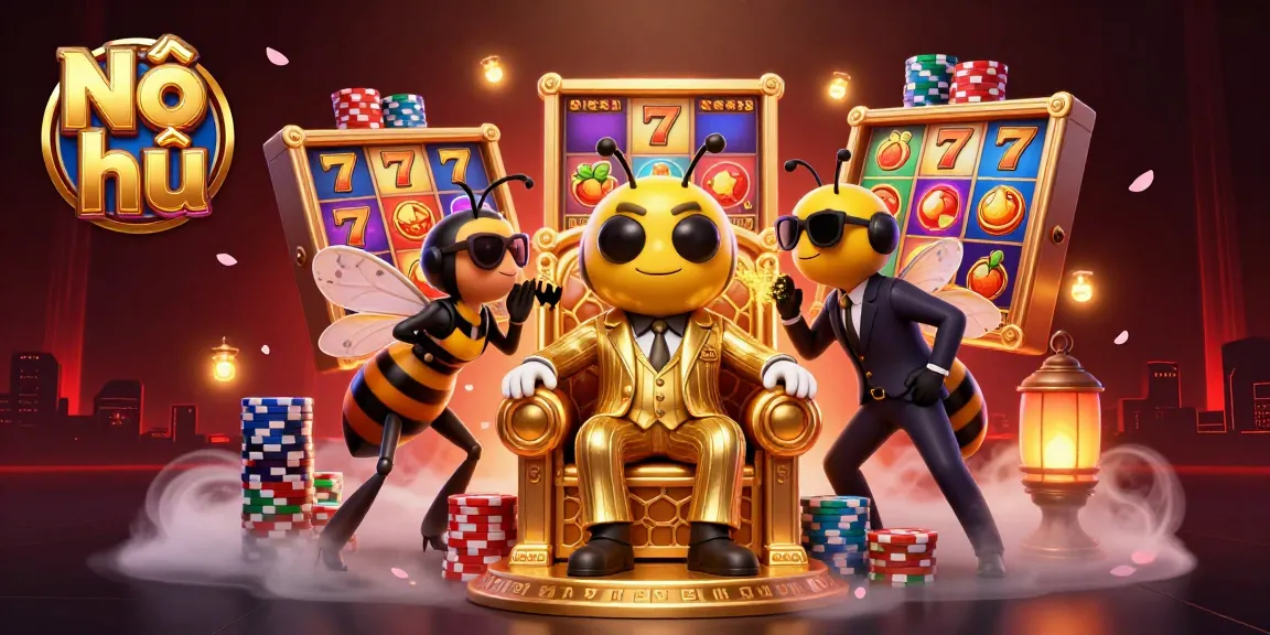 Nổ hũ scene with bumblebee mob boss and vibrant slot reels in a rich casino setting