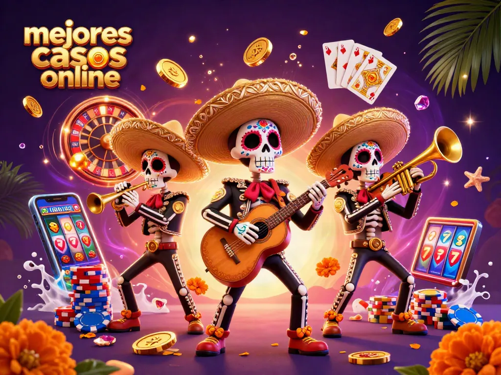 Mejores casinos online con divertidos elementos de una banda mariachi en una escena vibrante y llena de energía.