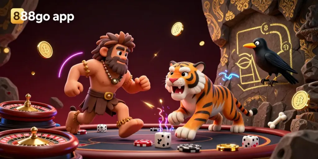 Experience the 88go app in a vibrant casino scene with dynamic characters and neon elements.