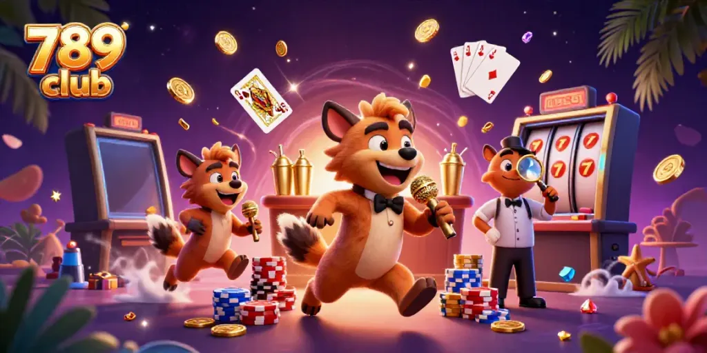 Engage in thrilling gaming at 789 club with vibrant characters and casino elements.