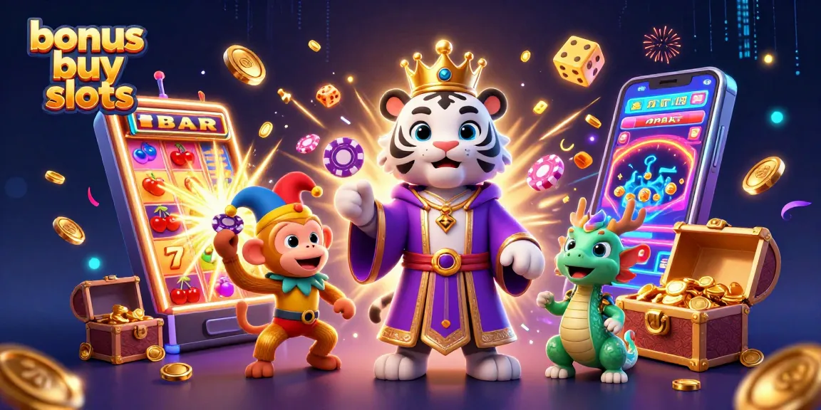 Experience thrilling bonus buy slots with vibrant animated characters and exciting casino elements.