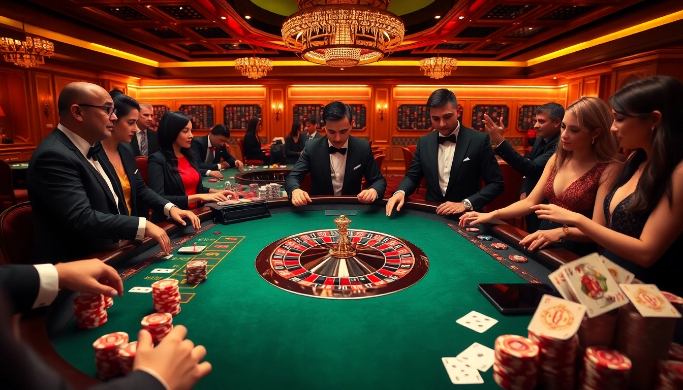 Excited players betting at the luxurious 678win roulette table, showcasing vibrant colors and high-stakes atmosphere.