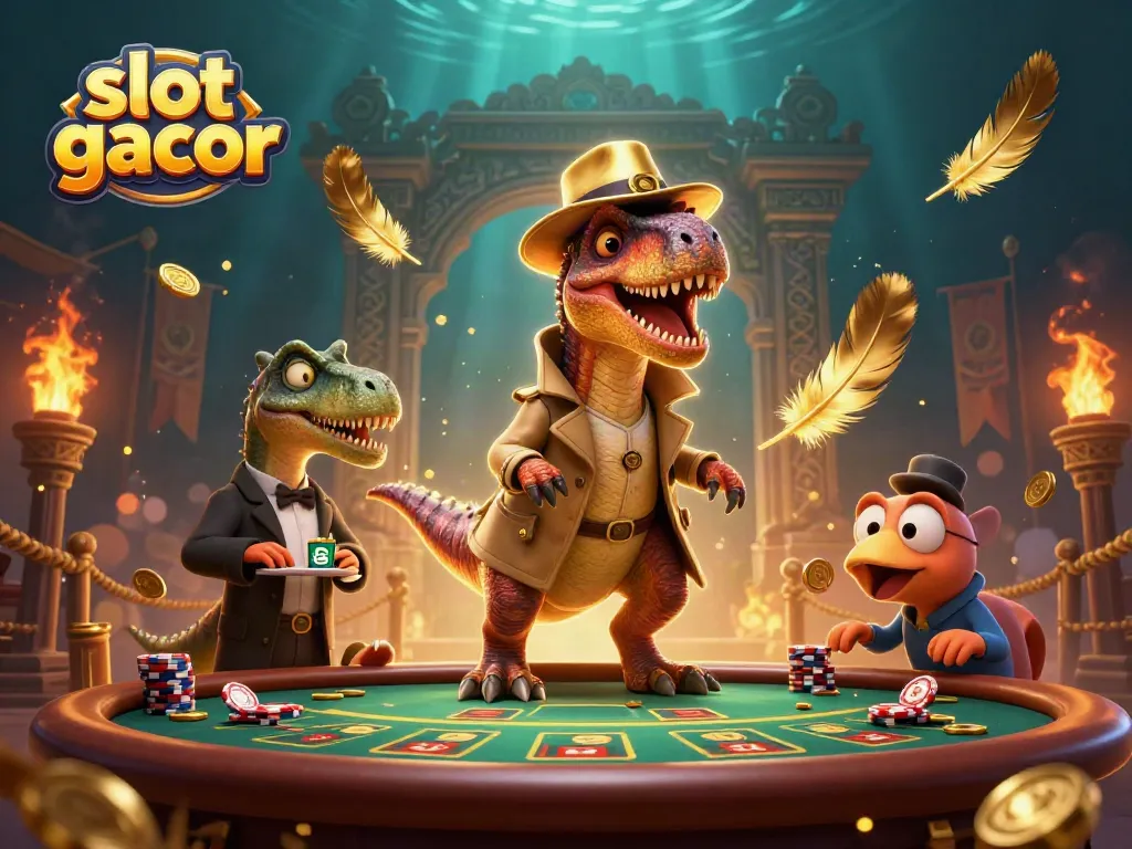 Experience the thrill of slot gacor with vibrant casino-style action featuring a velociraptor card counter and more.