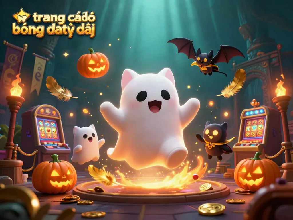 Nội dung trang cá độ bóng đá trực tiếp với chủ đề casino, hình ảnh vui nhộn về mèo ma và dơi.