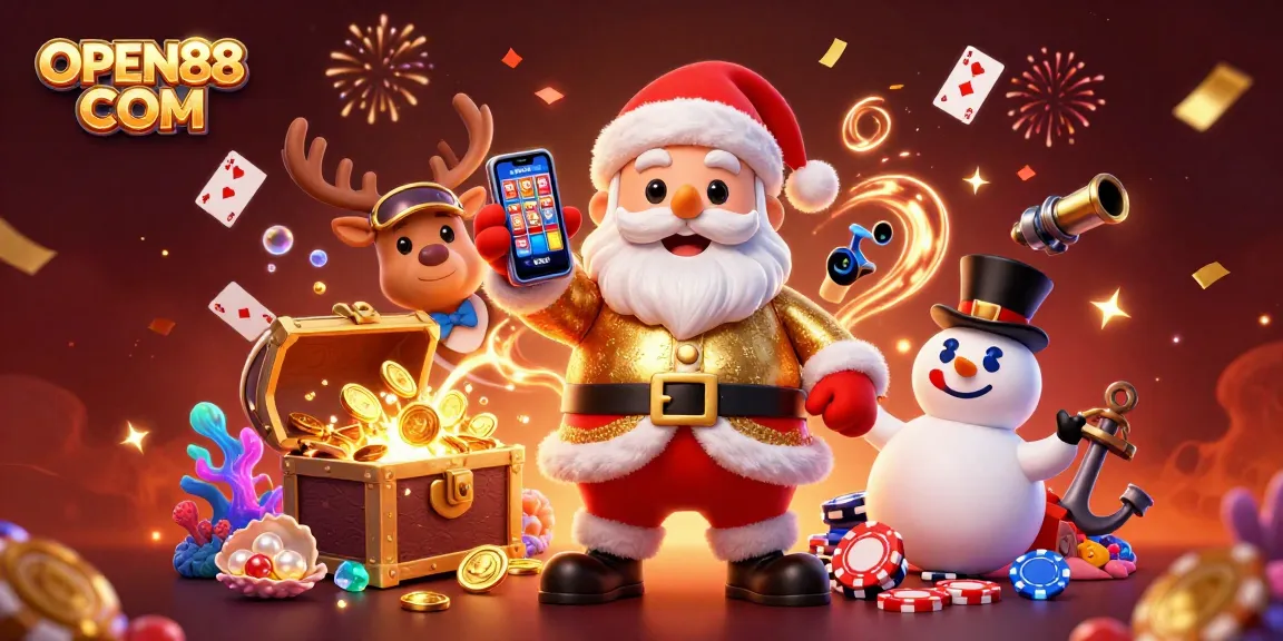Engage with OPEN88 COM as Santa celebrates jackpots in a vibrant casino scene full of excitement.