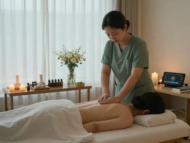 Relaxing 마사지 therapy scene showcasing 성북출장안마 with therapist and calming atmosphere.