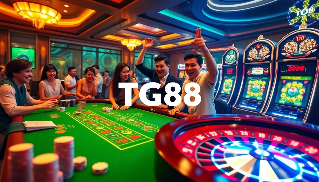Engage with the thrilling TG88 online casino experience featuring vibrant tables and excited players.