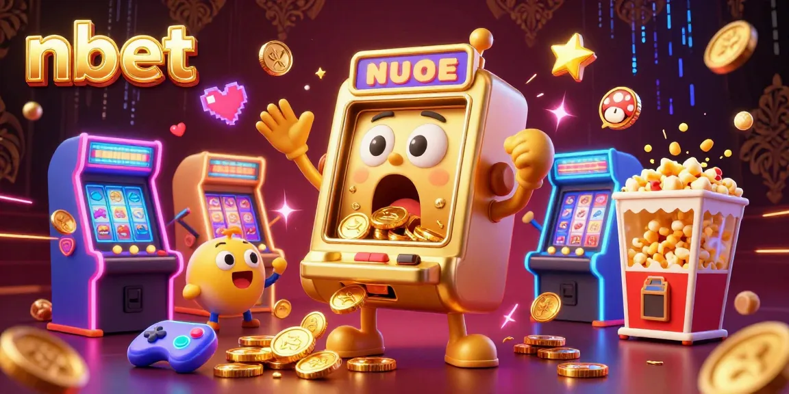 Experience nbet's thrilling jackpot moment with a golden slot machine surrounded by cheering companions.