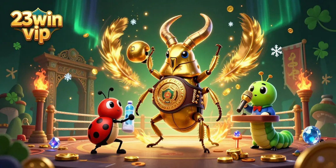 Join the excitement of 23win vip with a thrilling cartoon boxing scene featuring giant insects!