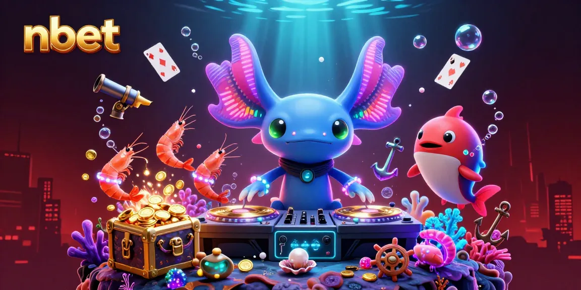 Experience nbet's vibrant casino scene with a lively DJ, dancing shrimp, and energetic underwater elements.