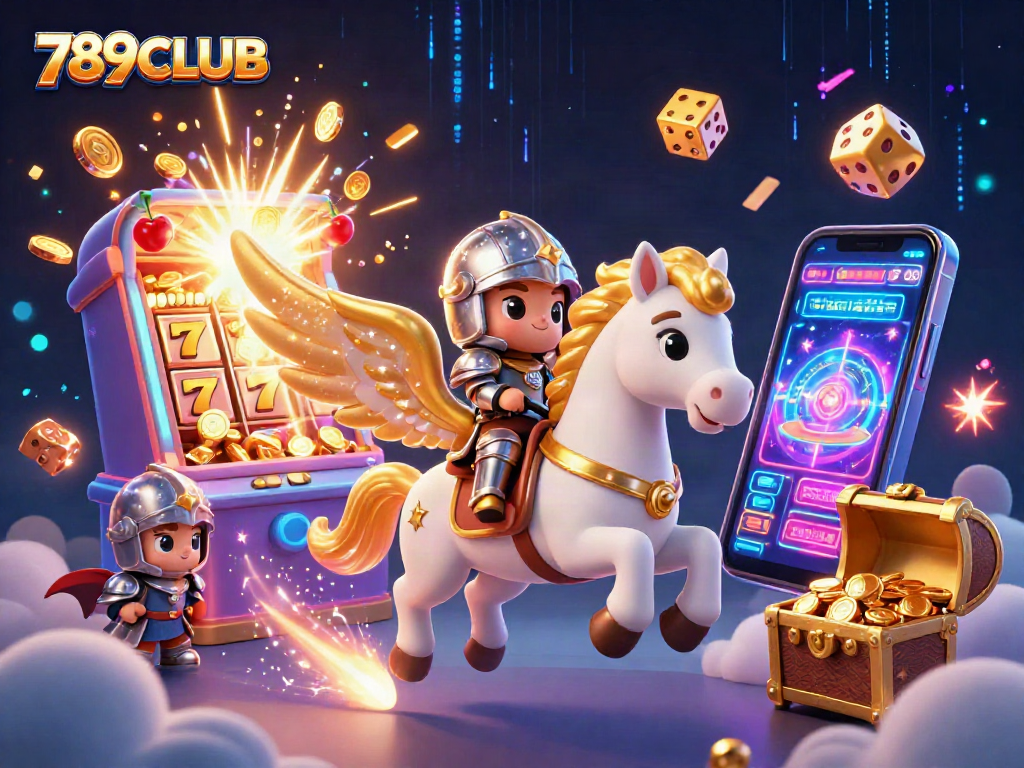 Experience the thrill of 789CLUB with a vibrant 3D casino scene featuring games and excitement.
