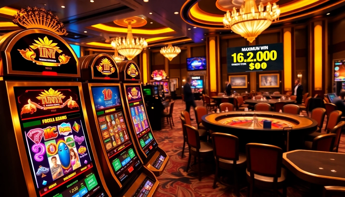 Experience thrilling gaming action at idnslot with vibrant slot machines and roulette tables.