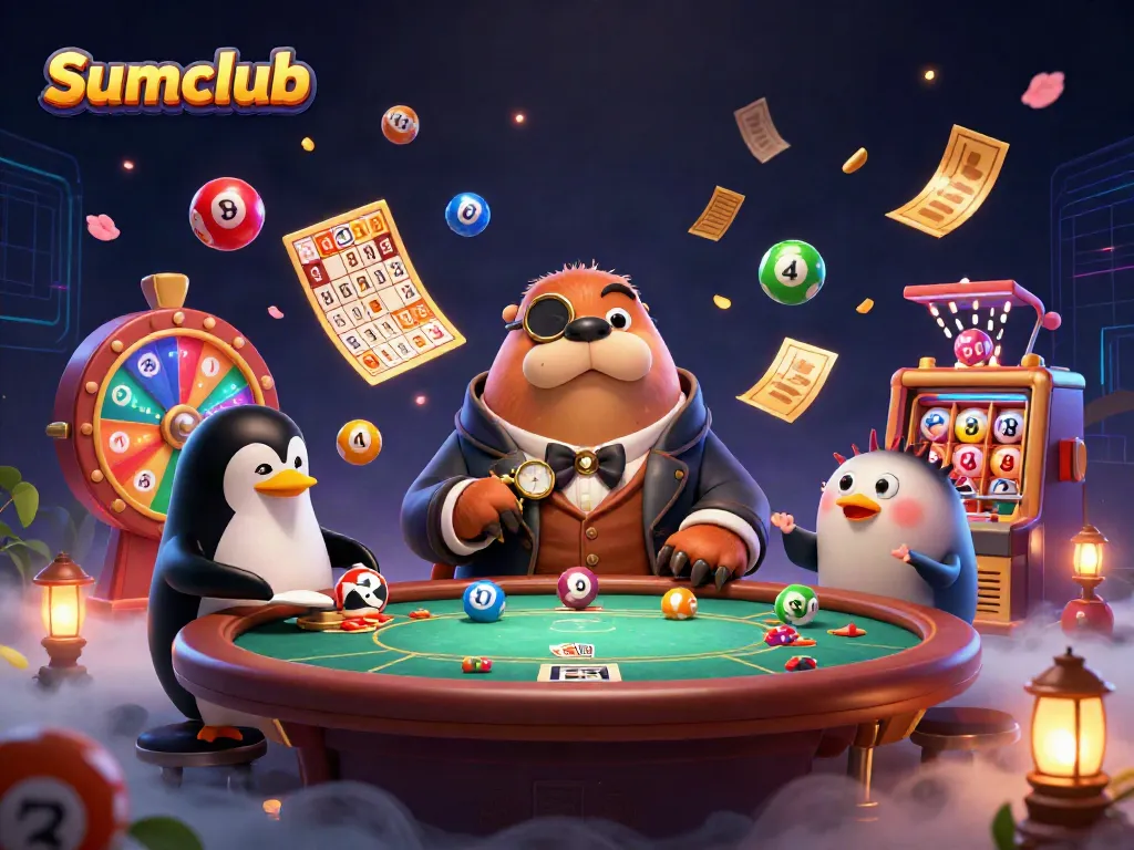 Experience thrilling moments with Sumclub at an underwater poker table featuring vibrant lottery elements.