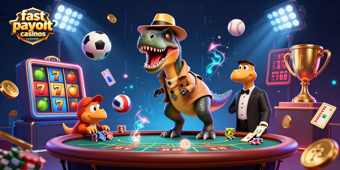 Engage with fast payout casinos Australia through this vibrant 3D illustration showcasing a velociraptor card counter at a blackjack table.