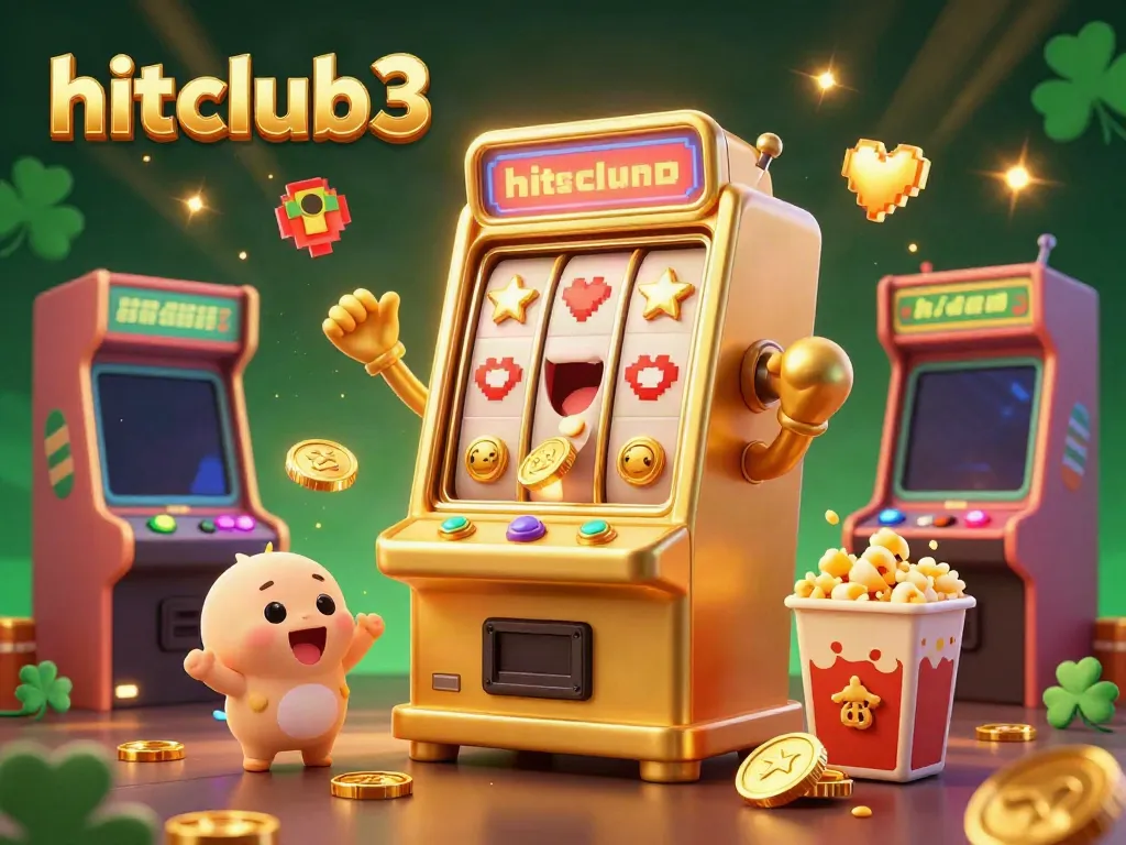 Experience the excitement of hitclub3 as the golden slot machine hits a jackpot, celebrating with cheers and golden coins!