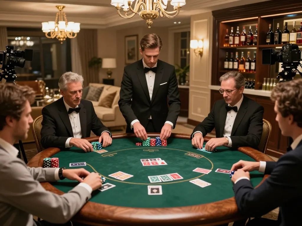 Surebetsg players strategizing during an elite poker game in a luxury setting.