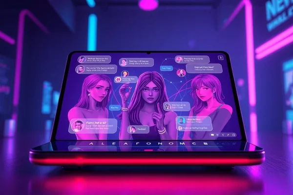Engaging porn chat ai scene showcasing interactive digital characters and a modern chat interface.