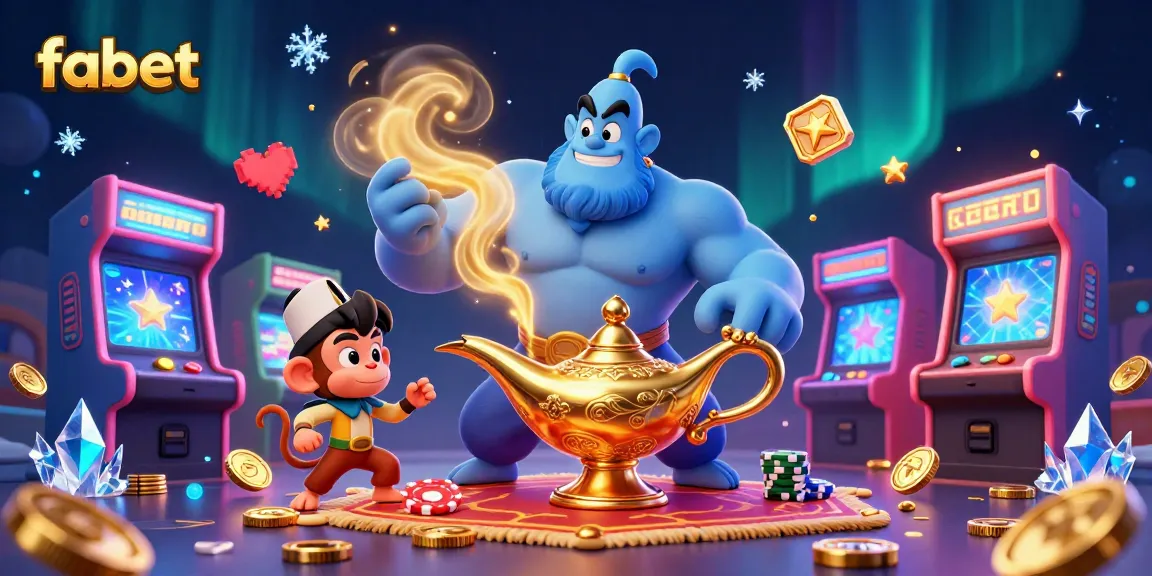 Engage in winning strategies at fabet with a vibrant 3D Genie illustration and gaming elements.